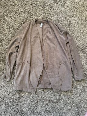 Women’s Taupe Suede-like Open-Front Lightweight Jacket
